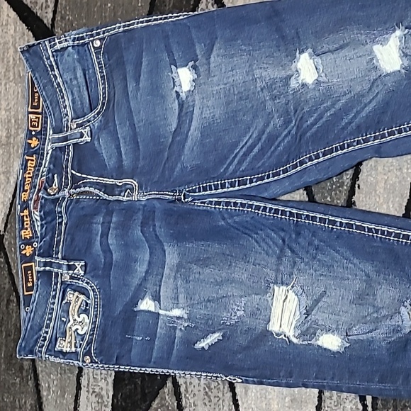 ROCK REVIVAL BORIS EASY-FIT CROP METALLIC EMBROIDERED RHINESTONES DENIM … - Picture 10 of 16